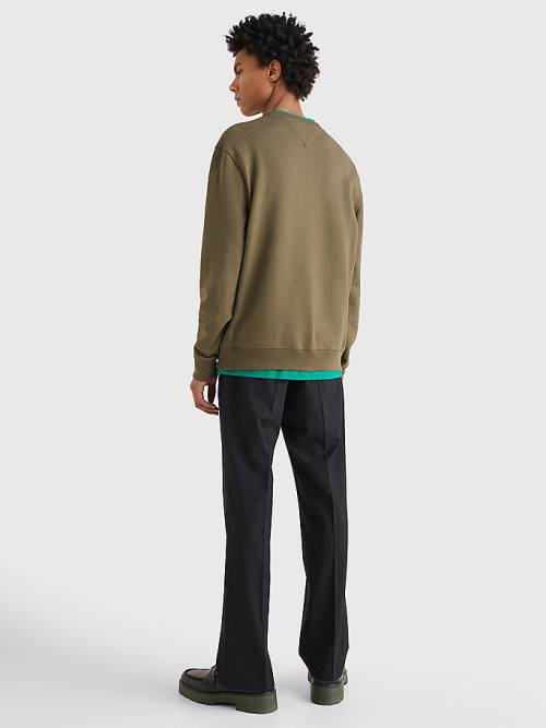 Khaki Tommy Hilfiger Crest Crew Neck Men's Sweatshirts | TH973FNL