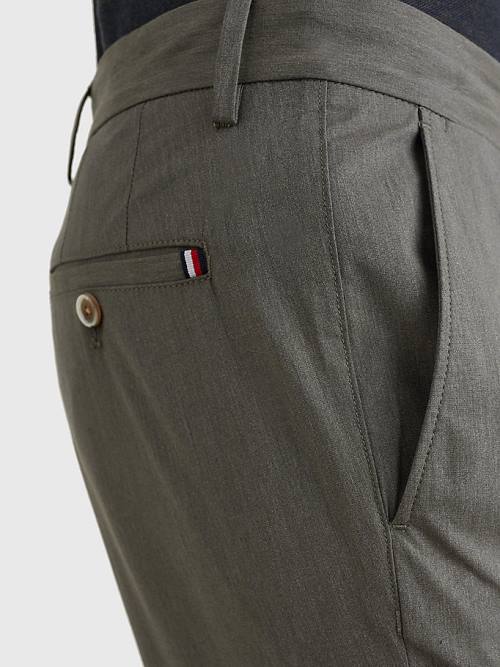 Khaki Tommy Hilfiger Denton Wool Look Straight Fit Men's Pants | TH145DFR