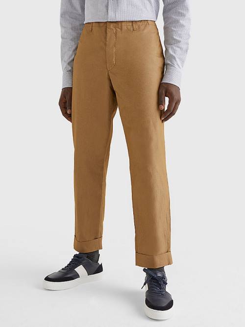 Khaki Tommy Hilfiger Garment-Dyed Slim Fit Men\'s Pants | TH347TSV