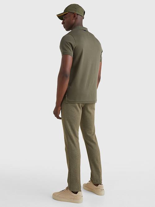 Khaki Tommy Hilfiger Half-Zip Interlock Slim Fit Men's Polo Shirts | TH280UMJ