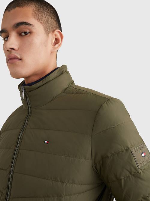 Khaki Tommy Hilfiger Hooded Tape Puffer Men's Jackets | TH583HSB