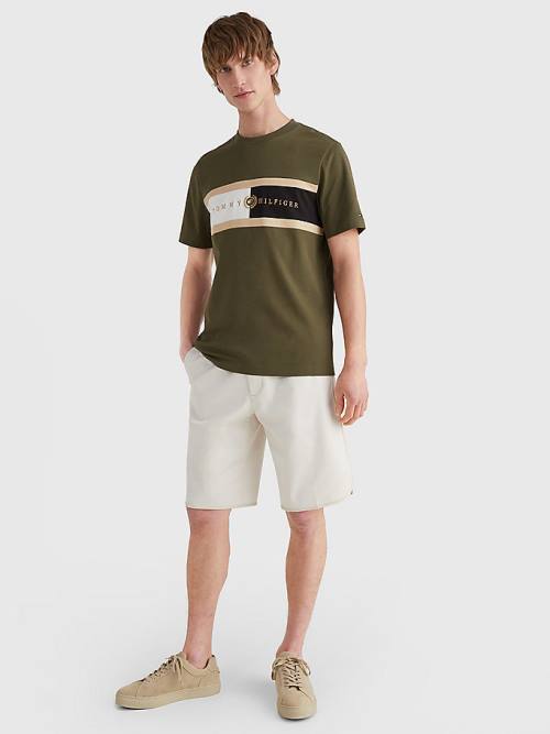 Khaki Tommy Hilfiger Icons Crest Men's T Shirts | TH163IUO