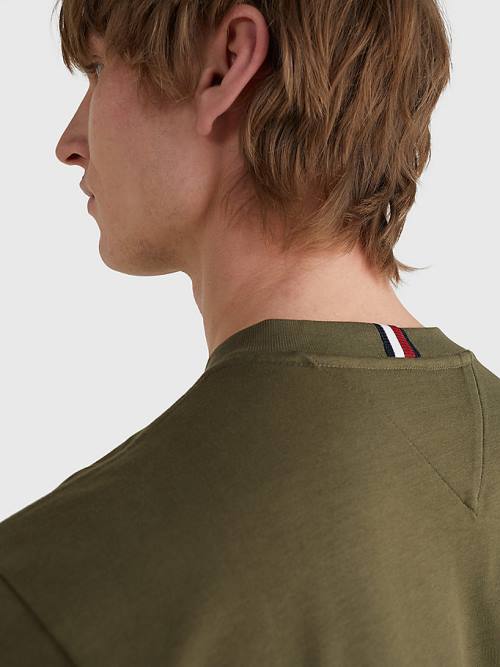 Khaki Tommy Hilfiger Icons Crest Men's T Shirts | TH163IUO