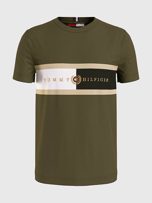 Khaki Tommy Hilfiger Icons Crest Men's T Shirts | TH163IUO