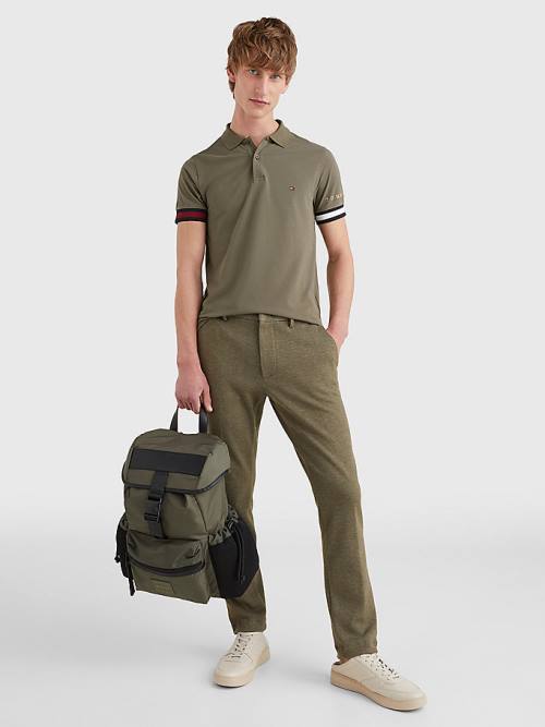 Khaki Tommy Hilfiger Icons Flag Slim Fit Men's Polo Shirts | TH170PNT