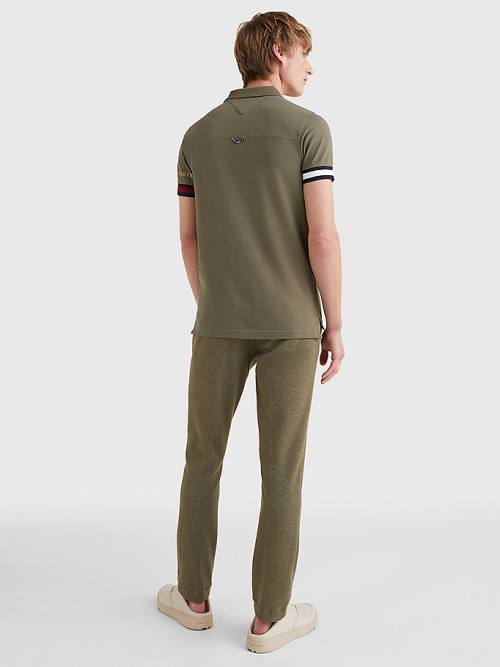 Khaki Tommy Hilfiger Icons Flag Slim Fit Men's Polo Shirts | TH170PNT