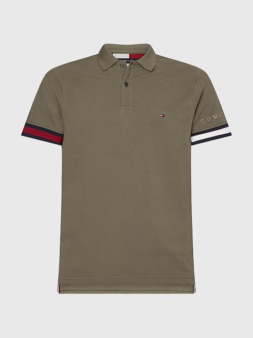 Khaki Tommy Hilfiger Icons Flag Slim Fit Men's Polo Shirts | TH170PNT