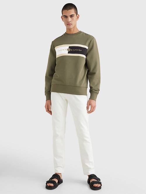 Khaki Tommy Hilfiger Icons Logo Crew Neck Men's Sweatshirts | TH092BSW