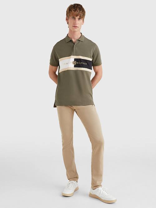 Khaki Tommy Hilfiger Icons Logo Regular Fit Men's Polo Shirts | TH485RTQ