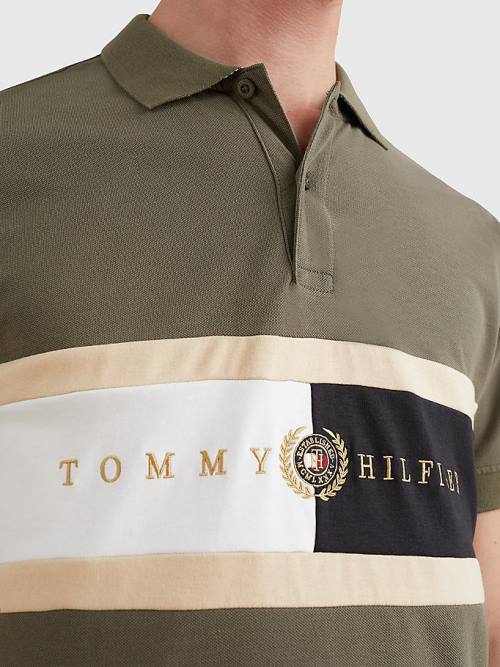 Khaki Tommy Hilfiger Icons Logo Regular Fit Men's Polo Shirts | TH485RTQ