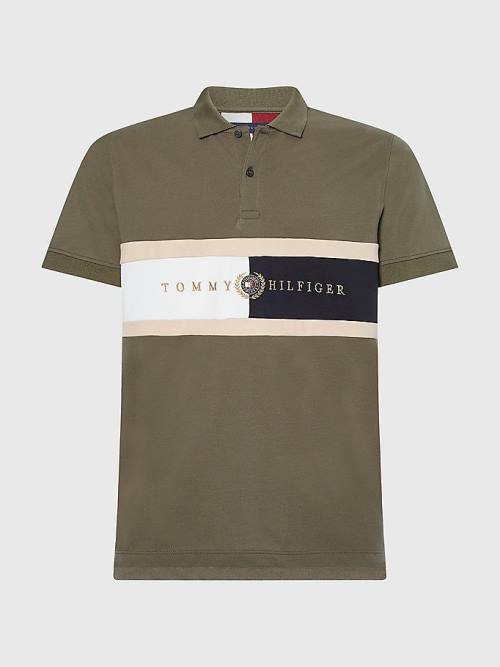 Khaki Tommy Hilfiger Icons Logo Regular Fit Men's Polo Shirts | TH485RTQ