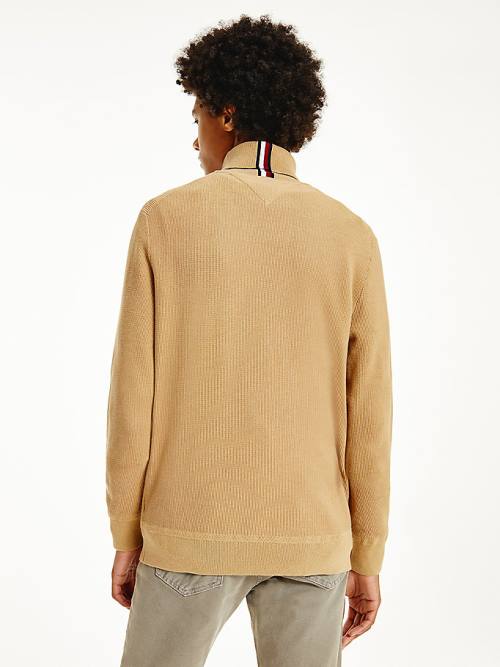 Khaki Tommy Hilfiger Icons TH Flex Roll Neck Jumper Men's Sweaters | TH620IYU