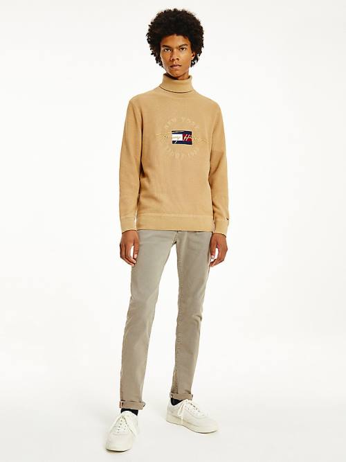 Khaki Tommy Hilfiger Icons TH Flex Roll Neck Jumper Men\'s Sweaters | TH620IYU