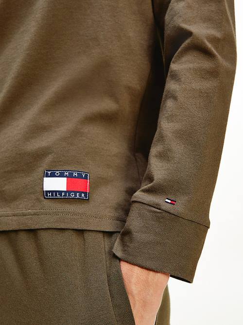 Khaki Tommy Hilfiger Long Sleeve Lounge Signature Logo Women's T Shirts | TH381VCS