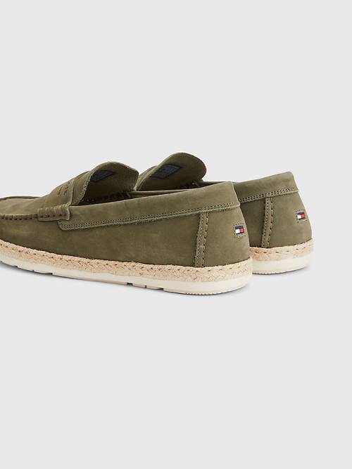 Khaki Tommy Hilfiger Nubuck Espadrille Moccasins Men's Casual Shoes | TH431JSW