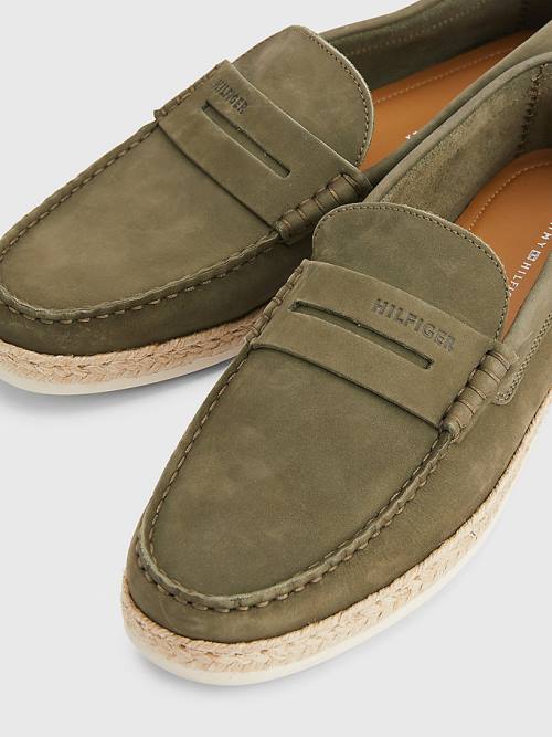 Khaki Tommy Hilfiger Nubuck Espadrille Moccasins Men's Casual Shoes | TH431JSW