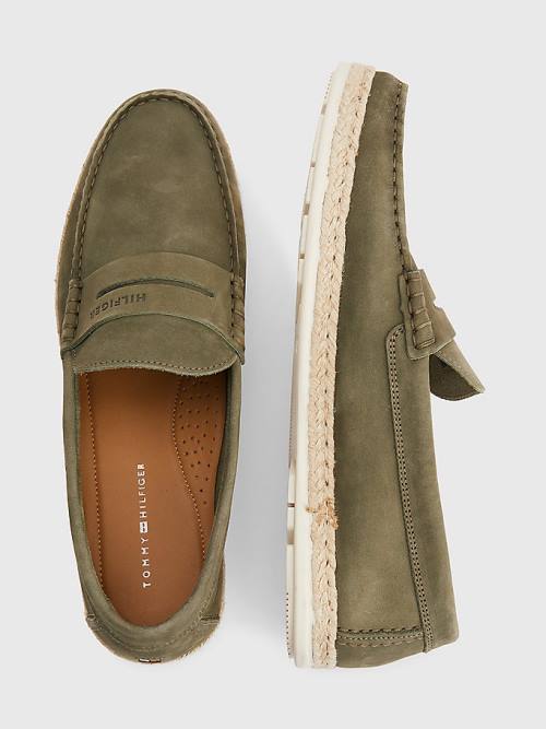 Khaki Tommy Hilfiger Nubuck Espadrille Moccasins Men's Casual Shoes | TH431JSW