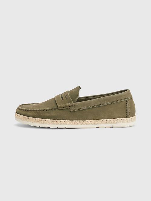 Khaki Tommy Hilfiger Nubuck Espadrille Moccasins Men's Casual Shoes | TH431JSW