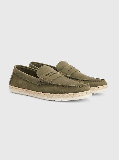 Khaki Tommy Hilfiger Nubuck Espadrille Moccasins Men\'s Casual Shoes | TH431JSW