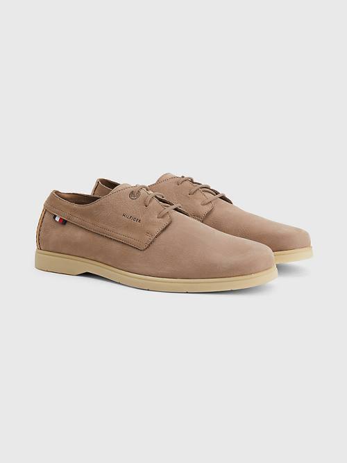 Khaki Tommy Hilfiger Nubuck Lace-Up Men\'s Casual Shoes | TH108EMX