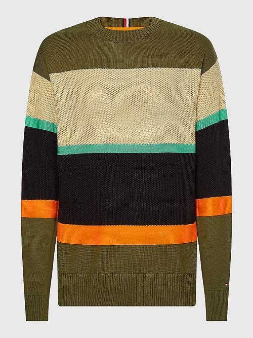 Khaki Tommy Hilfiger Plus Colour-Blocked Mixed Knit Jumper Men\'s Sweaters | TH896JER