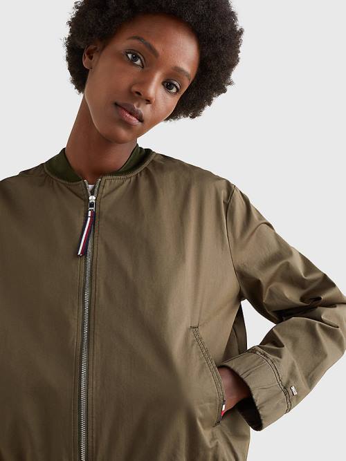 Khaki Tommy Hilfiger Sateen Relaxed Fit Bomber Women's Jackets | TH425ZIR