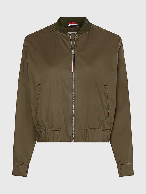 Khaki Tommy Hilfiger Sateen Relaxed Fit Bomber Women's Jackets | TH425ZIR