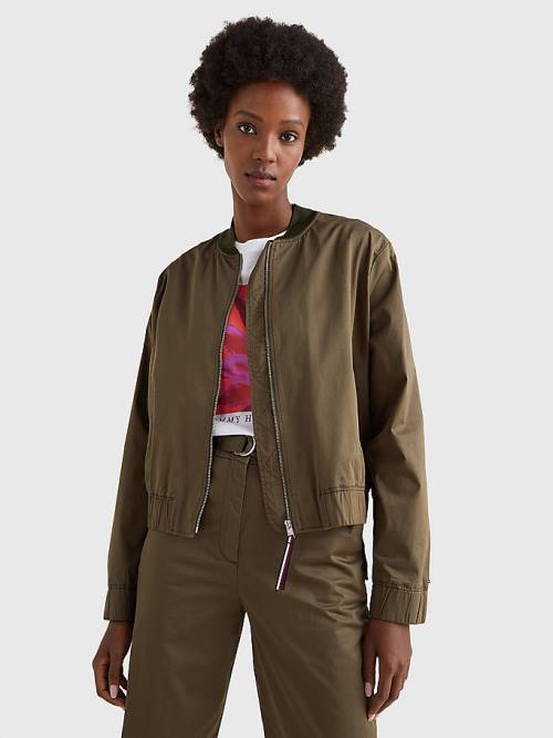 Khaki Tommy Hilfiger Sateen Relaxed Fit Bomber Women\'s Jackets | TH425ZIR