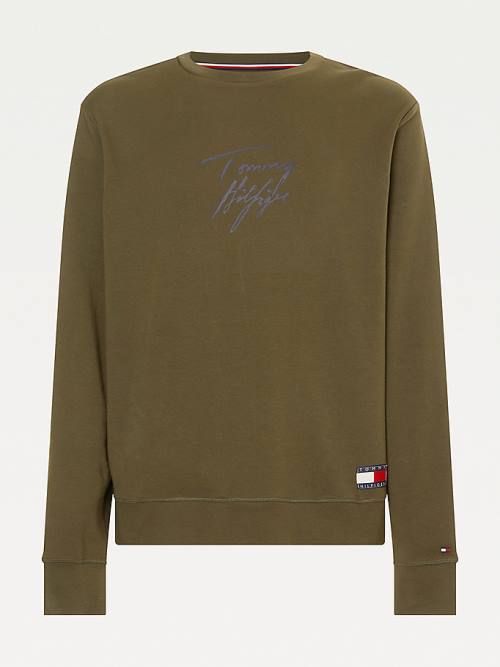 Khaki Tommy Hilfiger Signature Logo Stretch Organic Cotton Sweatshirt Men's Pyjamas | TH068XPD