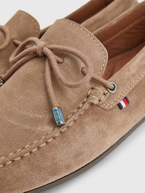 Khaki Tommy Hilfiger Signature Suede Driver With Laces Men's Casual Shoes | TH647BZT