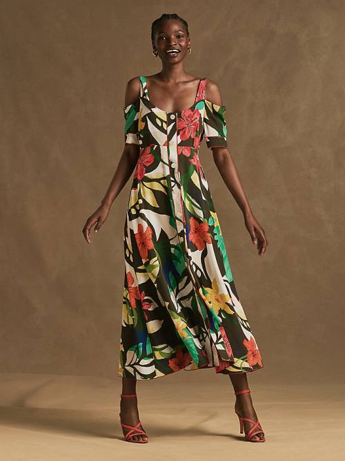 Khaki Tommy Hilfiger Silk Hawaiian Print Maxi Women's Dress | TH403DGN