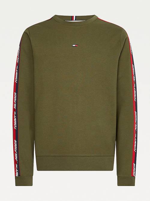 Khaki Tommy Hilfiger Sport Logo Tape Men's Sweatshirts | TH658LXZ