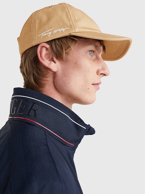 Khaki Tommy Hilfiger TH Modern Signature Embroidery Cap Men's Hats | TH186LHO