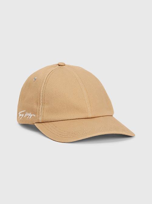 Khaki Tommy Hilfiger TH Modern Signature Embroidery Cap Men\'s Hats | TH186LHO