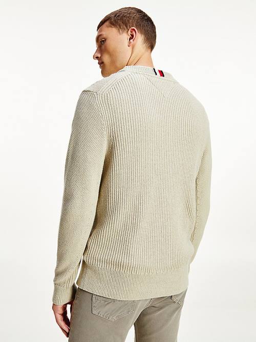 Khaki Tommy Hilfiger Textured Relaxed Fit Jumper Men's Sweaters | TH468ZEQ