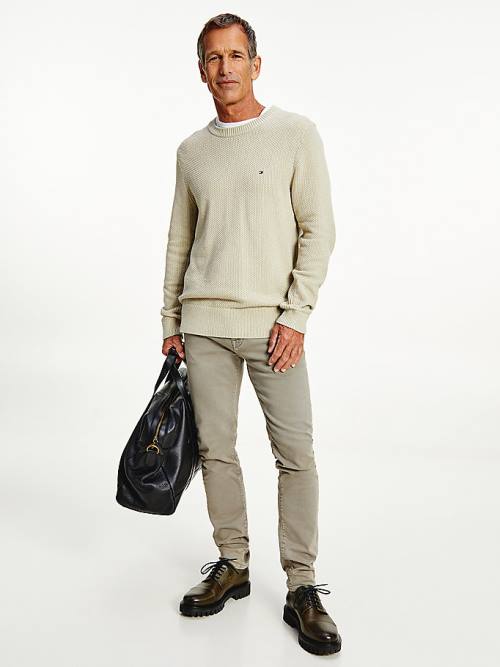 Khaki Tommy Hilfiger Textured Relaxed Fit Jumper Men's Sweaters | TH468ZEQ