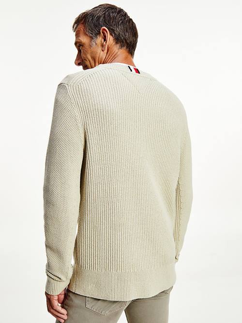 Khaki Tommy Hilfiger Textured Relaxed Fit Jumper Men's Sweaters | TH468ZEQ