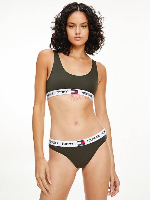 Khaki Tommy Hilfiger Tommy 85 Stretch Cotton Logo Thong Women's Underwear | TH107PYU