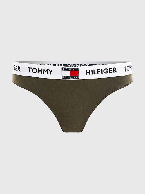 Khaki Tommy Hilfiger Tommy 85 Stretch Cotton Logo Thong Women's Underwear | TH107PYU