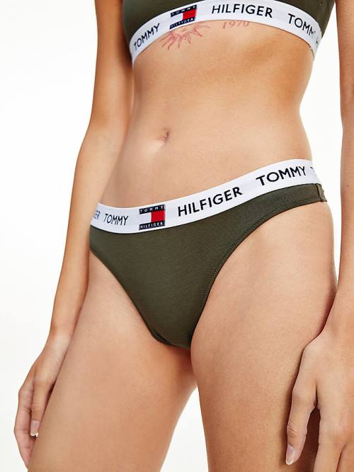 Khaki Tommy Hilfiger Tommy 85 Stretch Cotton Logo Thong Women\'s Underwear | TH107PYU