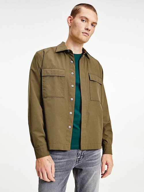 Khaki Tommy Hilfiger Utility Regular Fit Poplin Overshirt Men's Shirts | TH918LTY