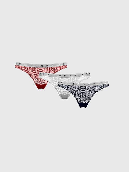 Multi Tommy Hilfiger 3-Pack Lace Logo Waistband Thongs Women\'s Underwear | TH415WDM