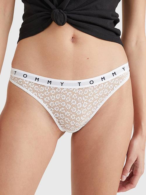 Multi Tommy Hilfiger 3-Pack Lace Logo Waistband Thongs Women's Underwear | TH901YLF