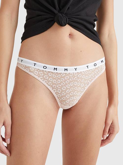 Multi Tommy Hilfiger 3-Pack Lace Logo Waistband Thongs Women's Underwear | TH901YLF