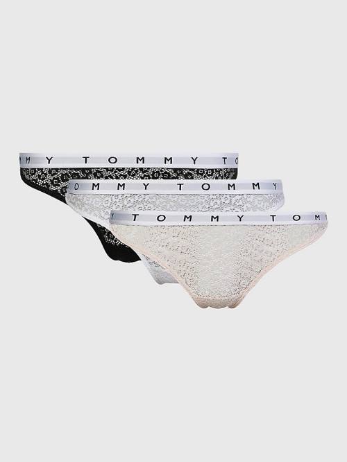 Multi Tommy Hilfiger 3-Pack Lace Logo Waistband Thongs Women\'s Underwear | TH901YLF