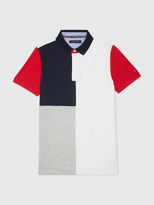 Multi Tommy Hilfiger Adaptive Colour-Blocked Slim Fit Men\'s Polo Shirts | TH798NOW