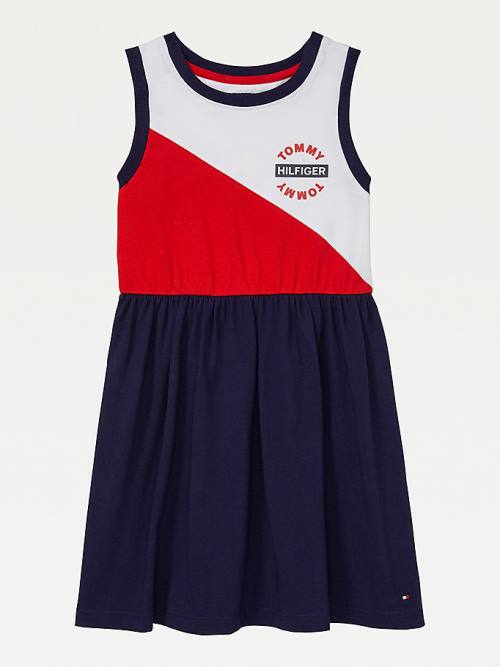 Multi Tommy Hilfiger Adaptive Colour-Blocked Sleeveless Girls\' Dress | TH912MZN