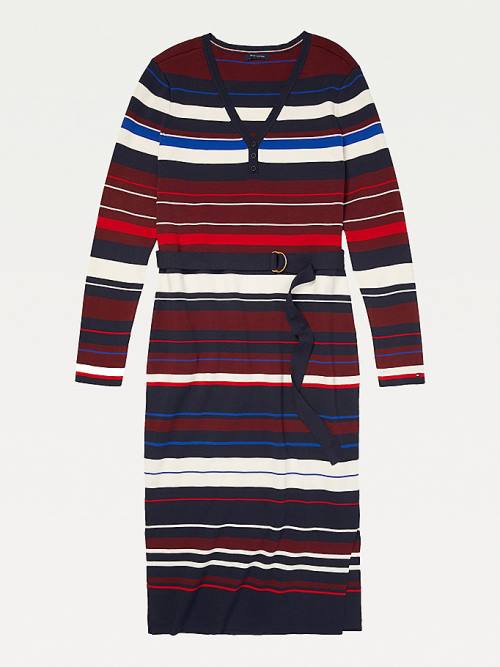 Multi Tommy Hilfiger Adaptive Stripe Henley Women's Dress | TH742HMX