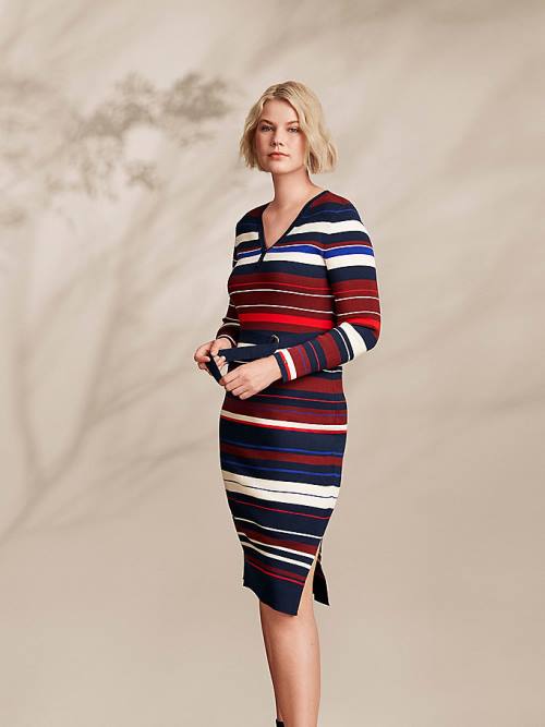 Multi Tommy Hilfiger Adaptive Stripe Henley Women\'s Dress | TH742HMX