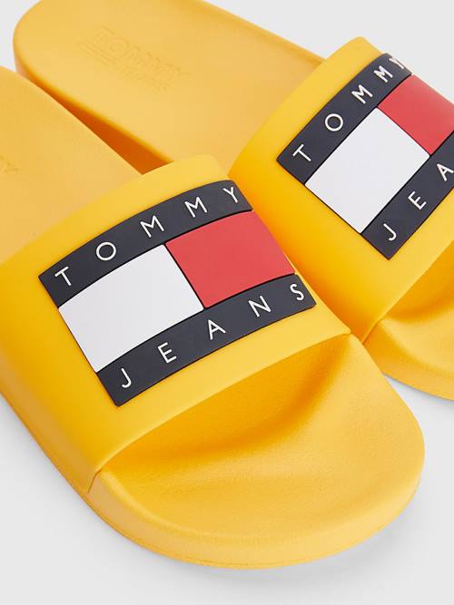 Orange Tommy Hilfiger Badge Pool Slides Men's Sandals | TH468MPO